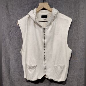 Robert Bullock Linen Blend Hooded Vest Womens L Ivory Retro 90s Y2K Casual Beach
